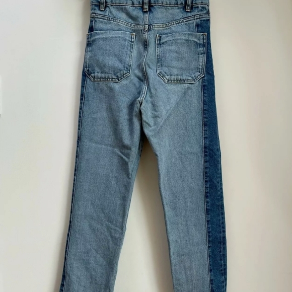 MAJE Packy Straight Cut Two Tone Faded Blue Jeans Gold Zipper FR 34 US 0 - Picture 5 of 12
